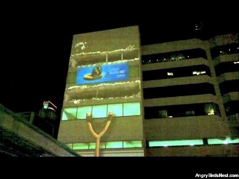 Angry Birds Projected on a Building at SXSW