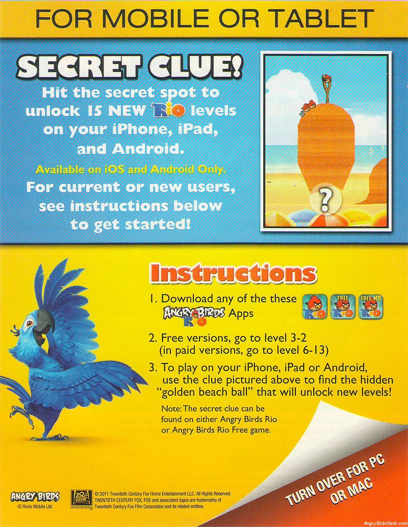 Angry Birds Rio DVD Insert Mobile and Tablet Instructions