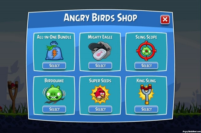 Angry Birds Facebook Shop Home Screen