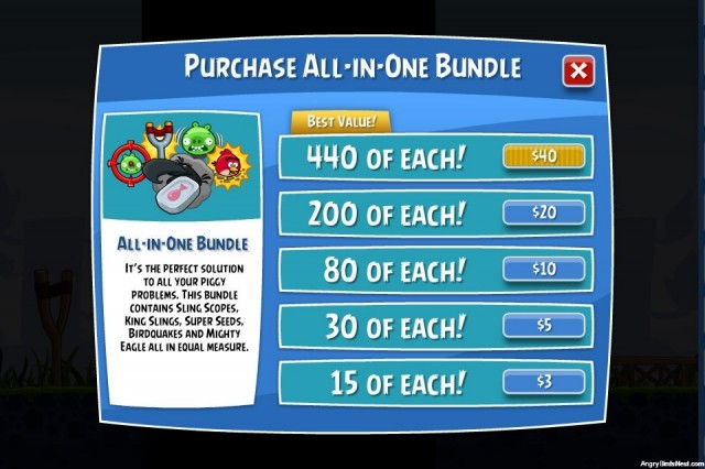 Angry Birds Facebook Shop Purchase All In One Bundle