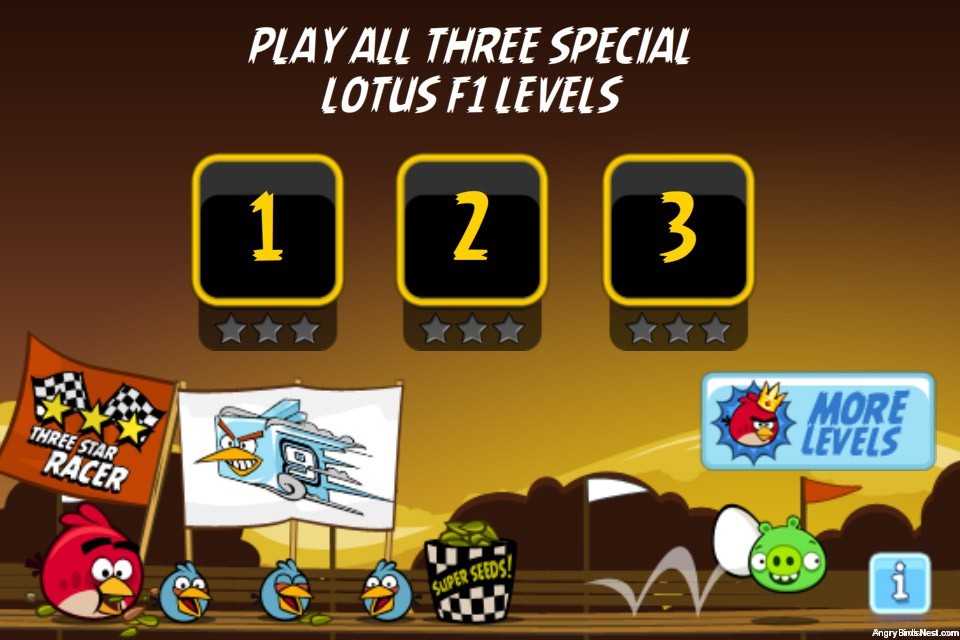 Angry Birds Lotus F1 Team Level Selection Screen