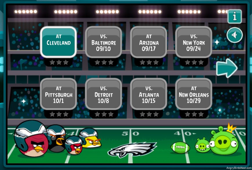 Angry Birds Philadelphia Eagles Level Selection Screen Page 1
