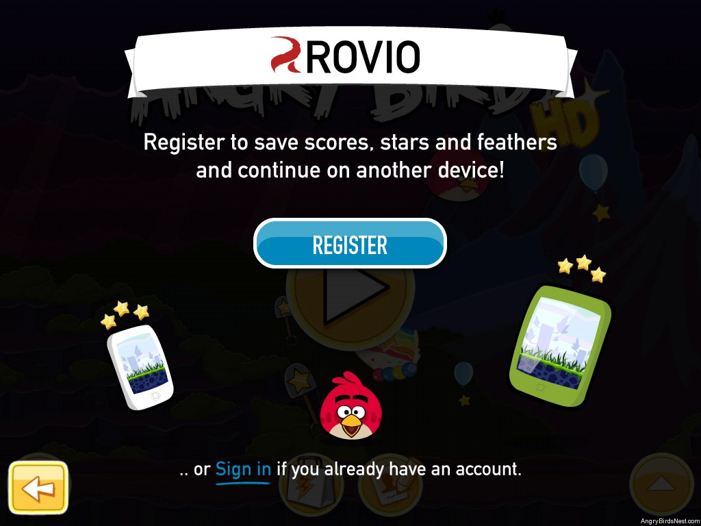 Rovio Account Sign in to Save Scores Screenshot