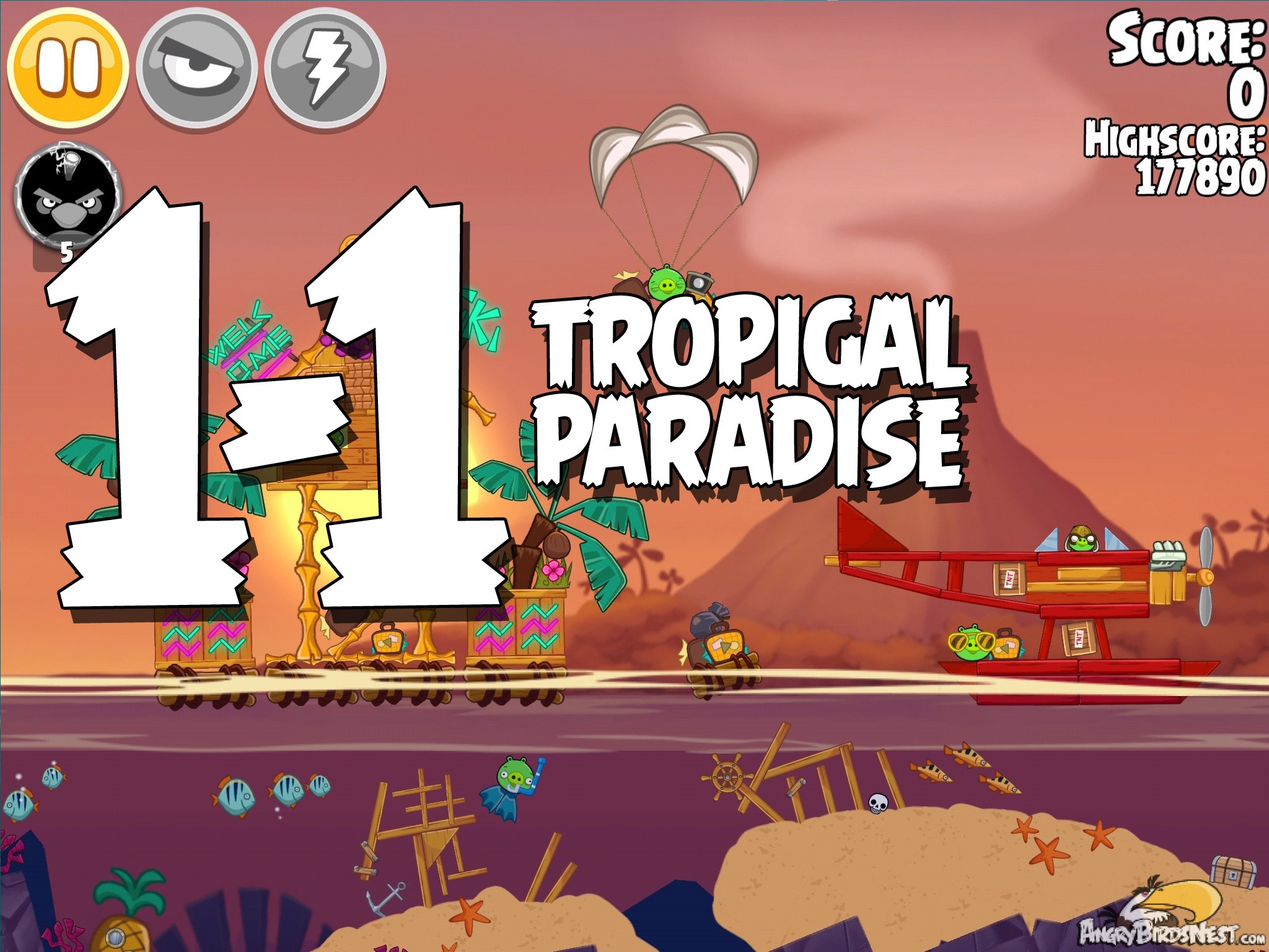 Angry Birds Seasons Tropigal Paradise Level 1-1