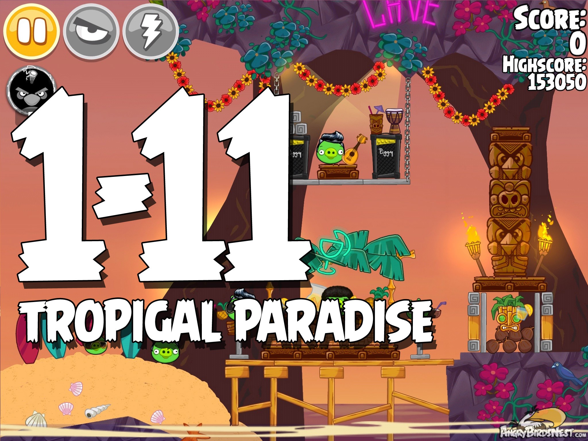 Angry Birds Seasons Tropigal Paradise Level 1-11