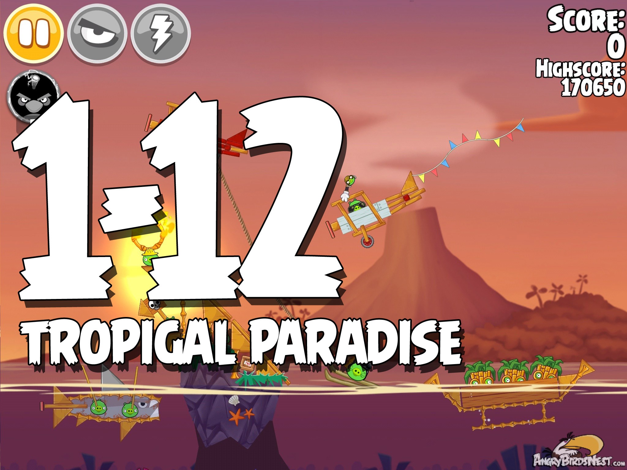 Angry Birds Seasons Tropigal Paradise Level 1-12