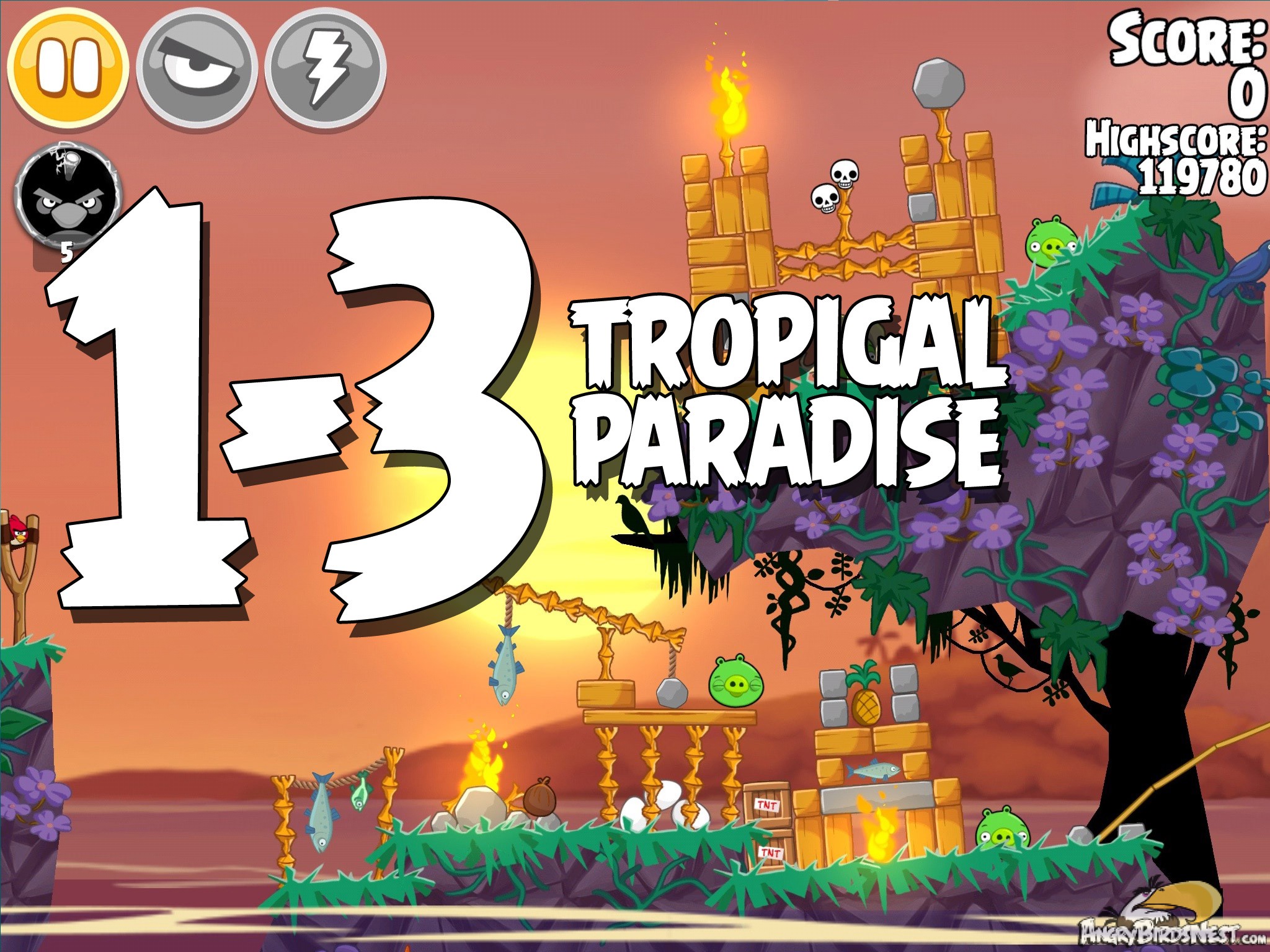 Angry Birds Seasons Tropigal Paradise Level 1-3