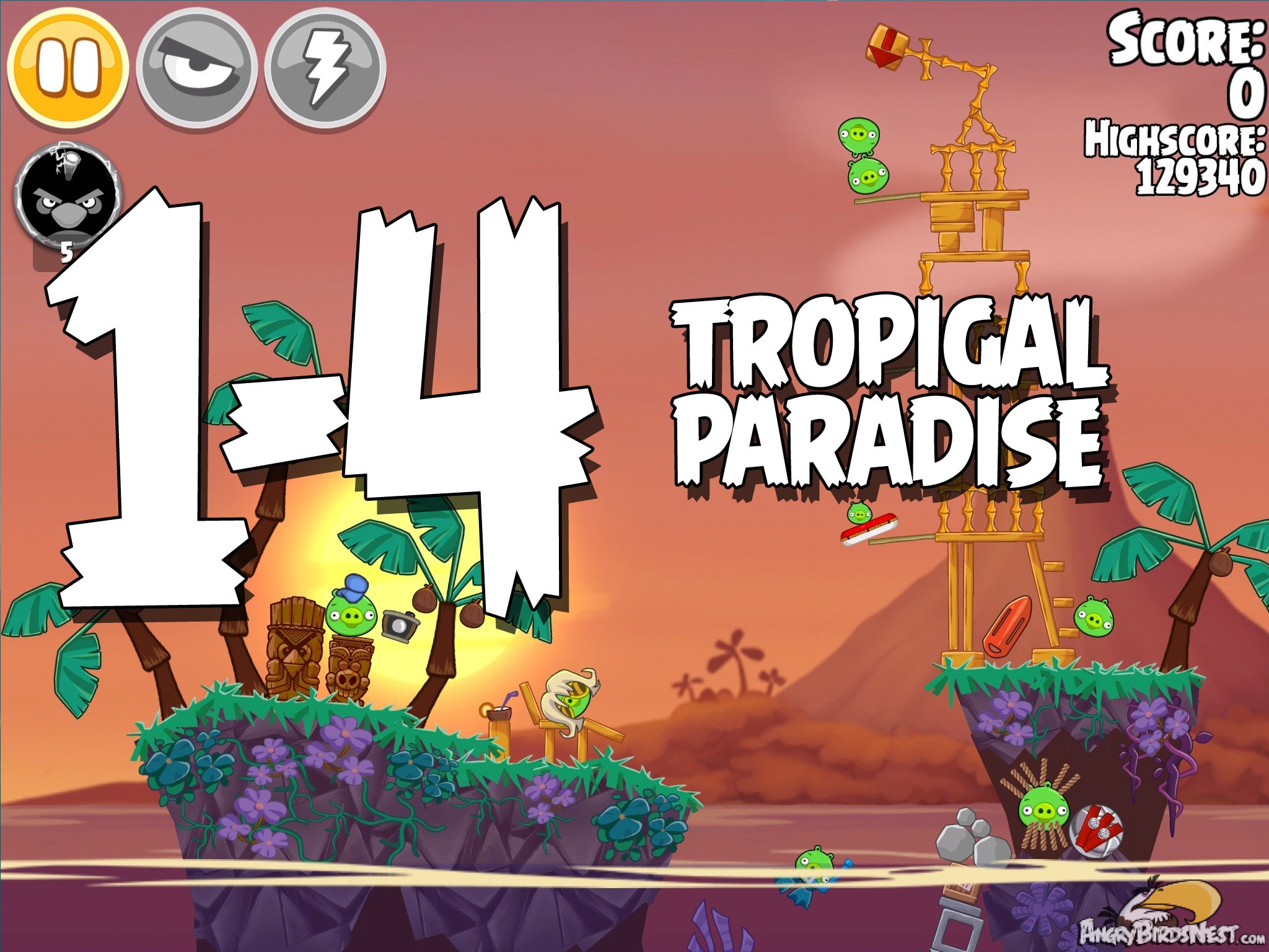 Angry Birds Seasons Tropigal Paradise Level 1-4