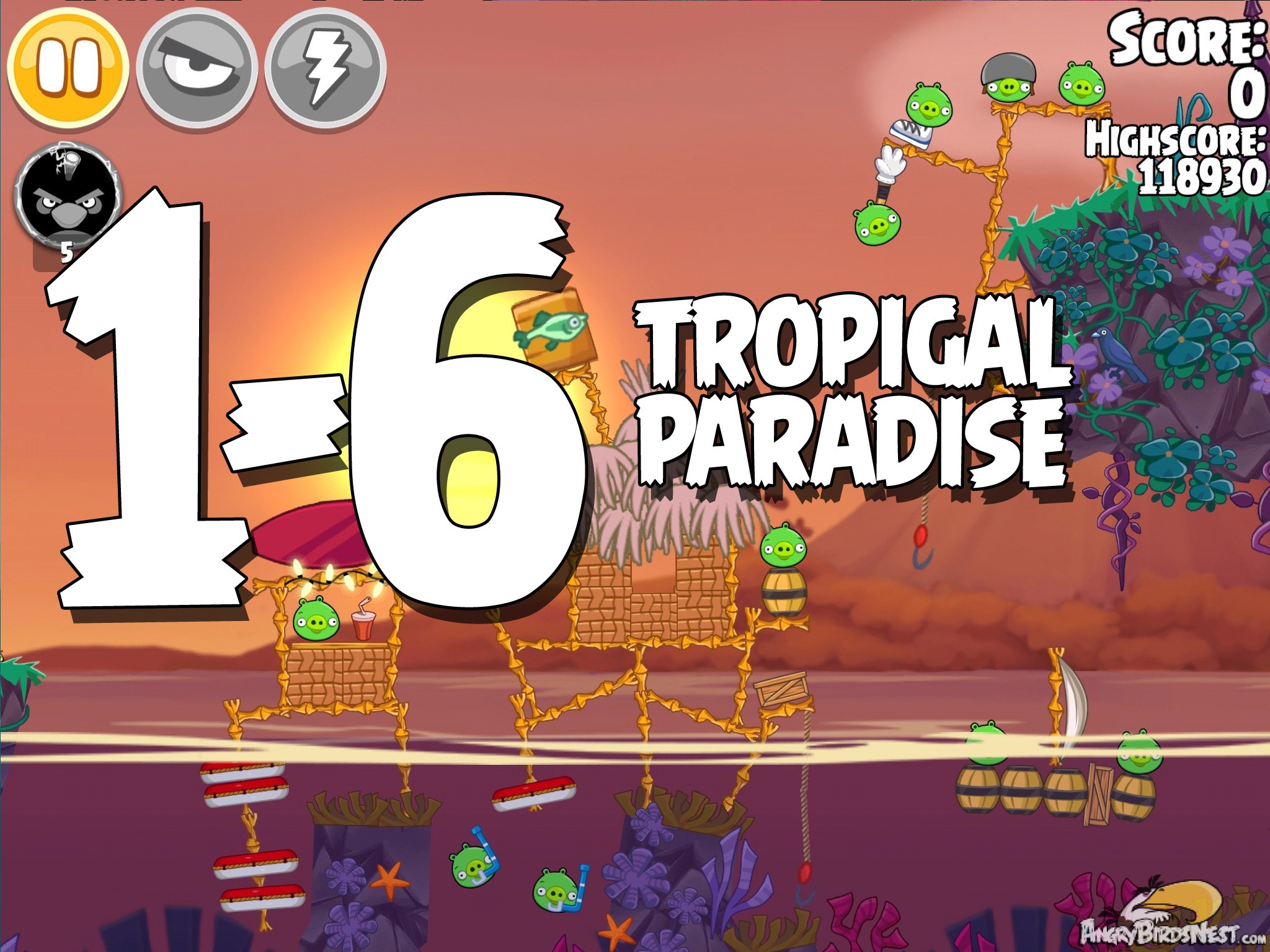 Angry Birds Seasons Tropigal Paradise Level 1-6