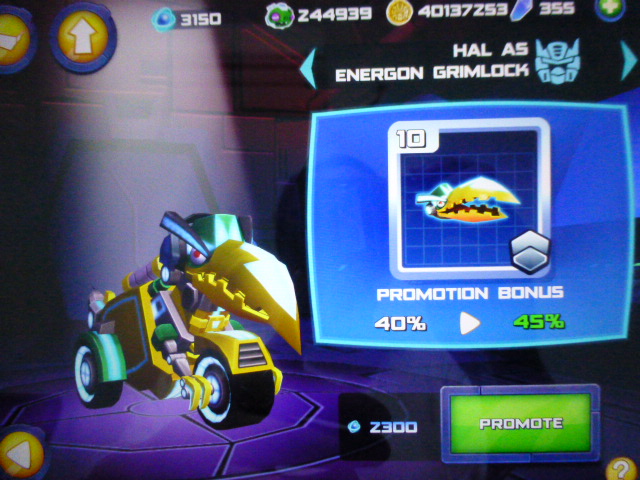 @ArmourBender's Energon Grimlock level 10, with 40% Base Sparks Bonus @ 9th Sparks Level, Angry Birds Transformers