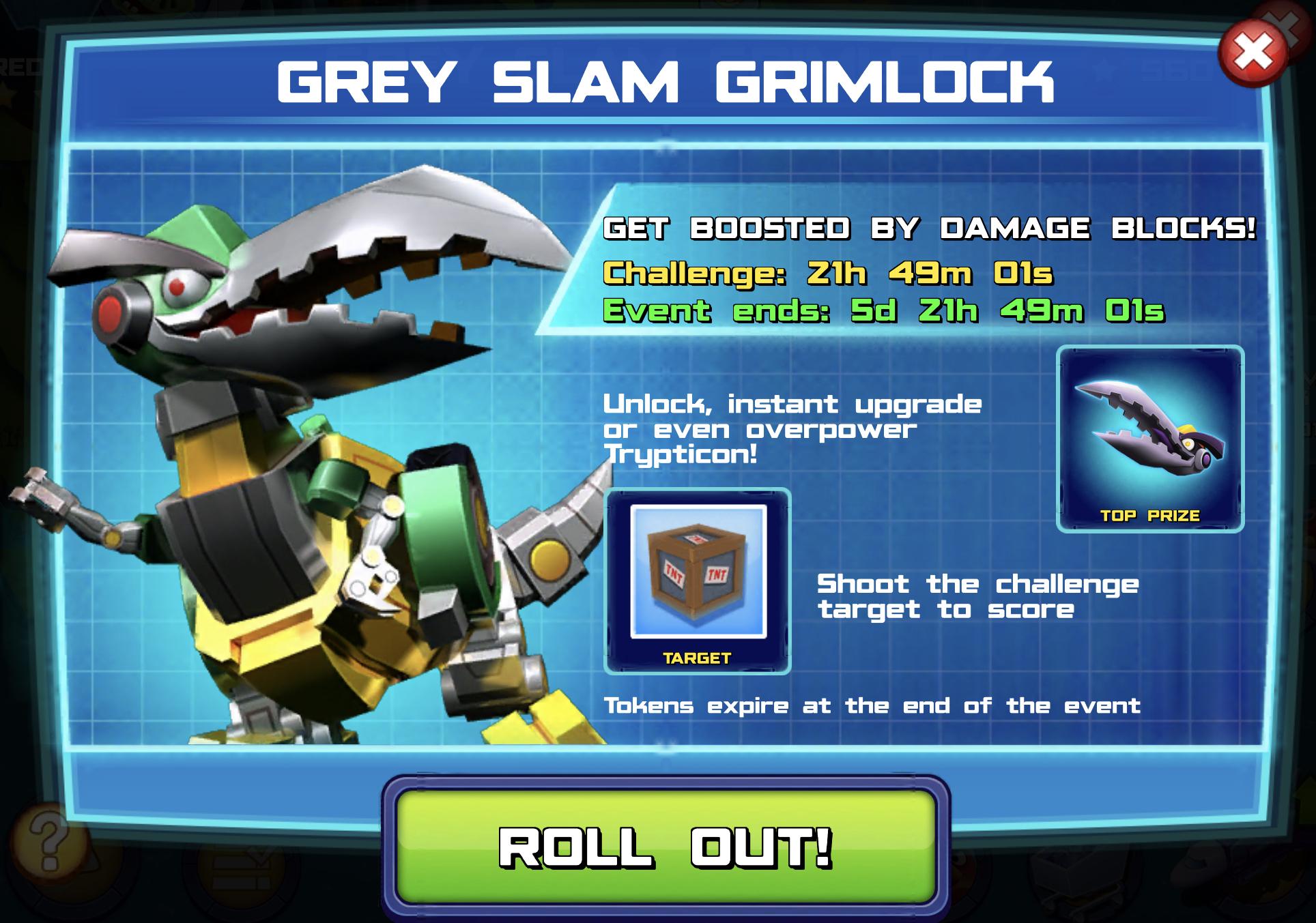 Banner for a Grey Slam Grimlock weekly event