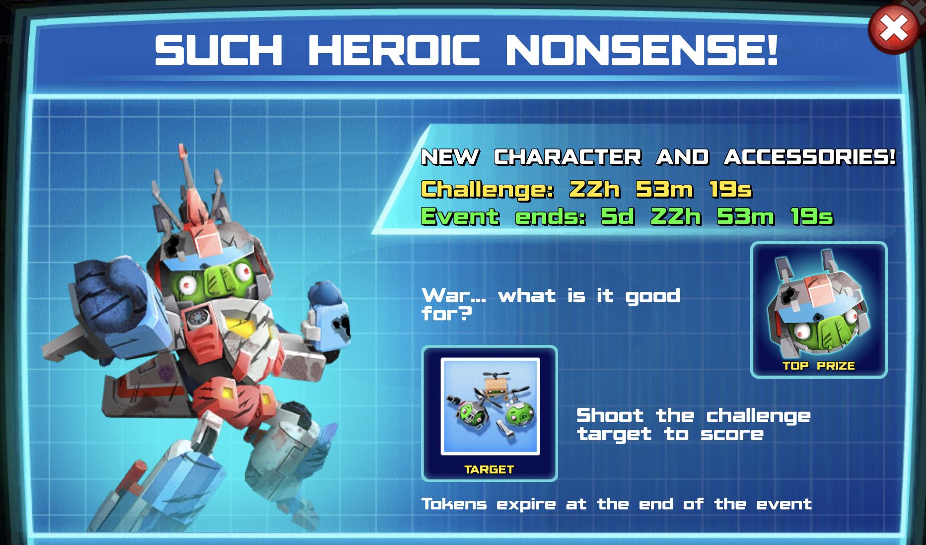 The event banner for Such heroic nonsense!
