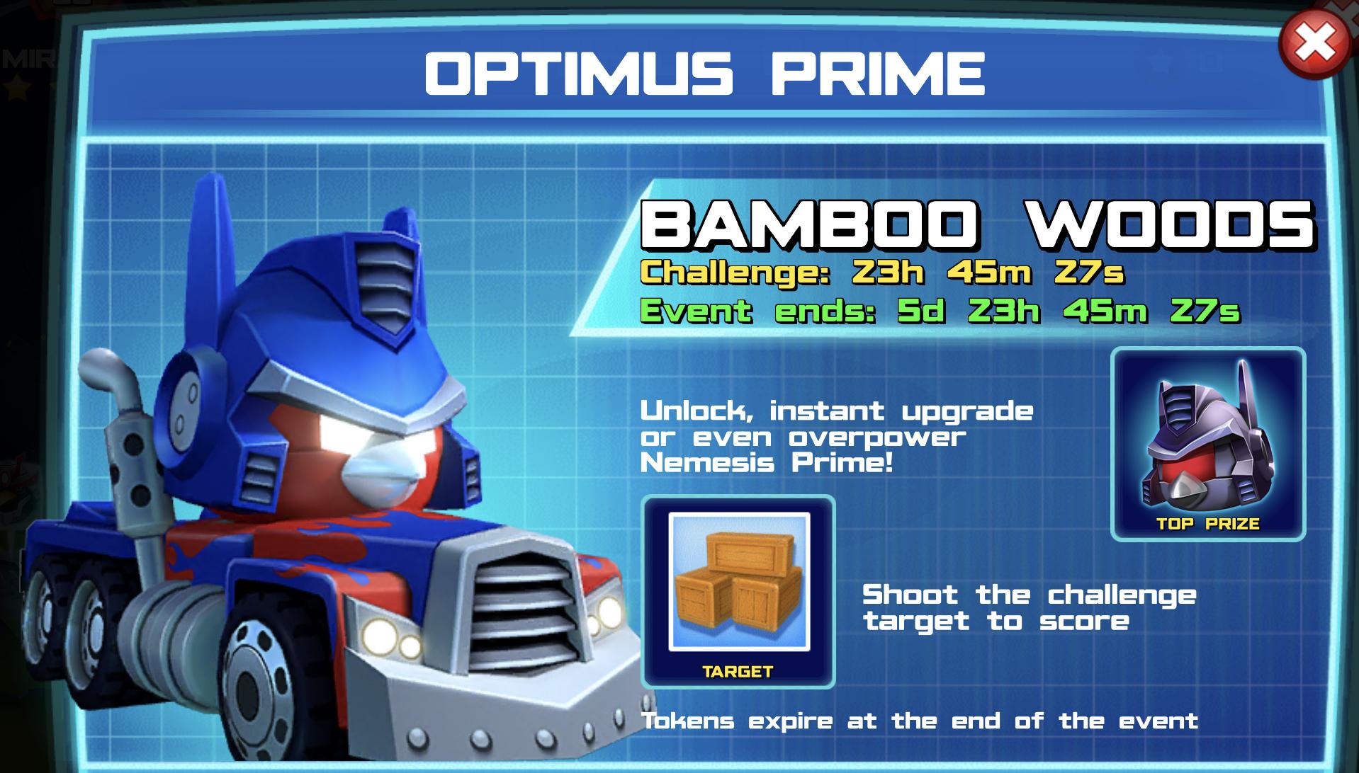 The event banner for Optimus Prime