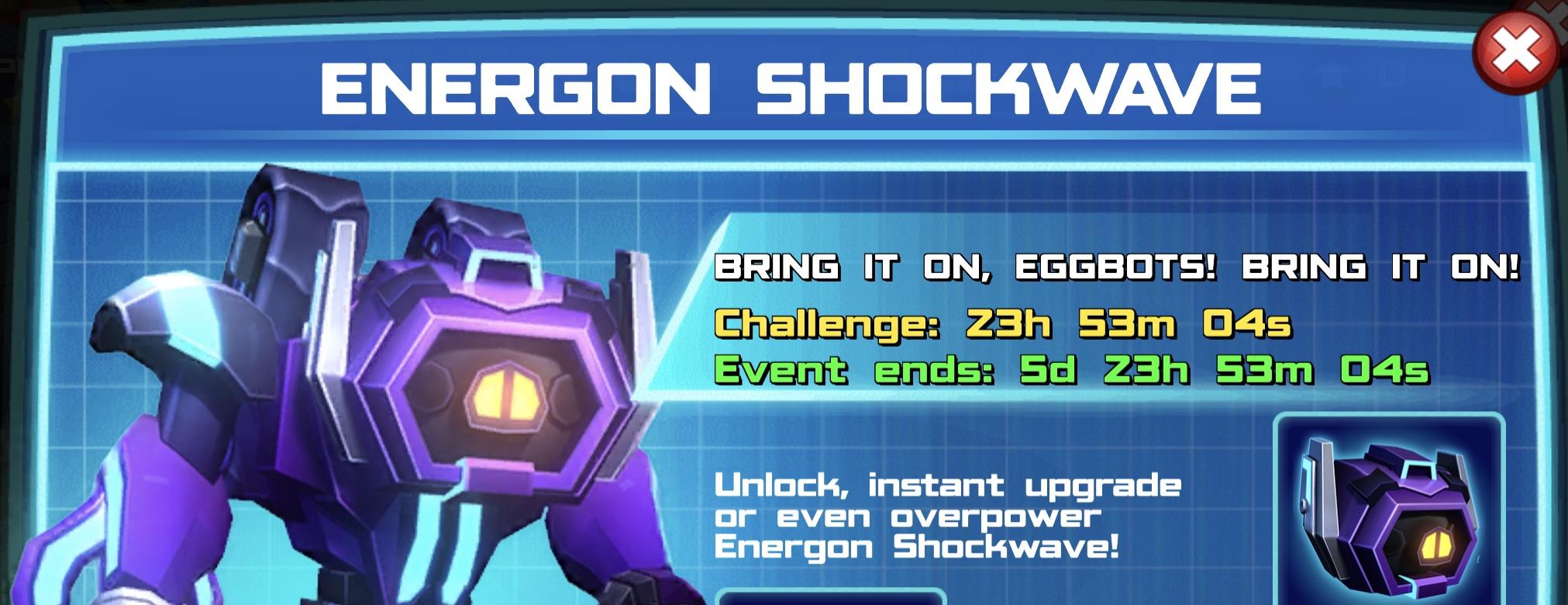 The event banner for Energon Shockwave