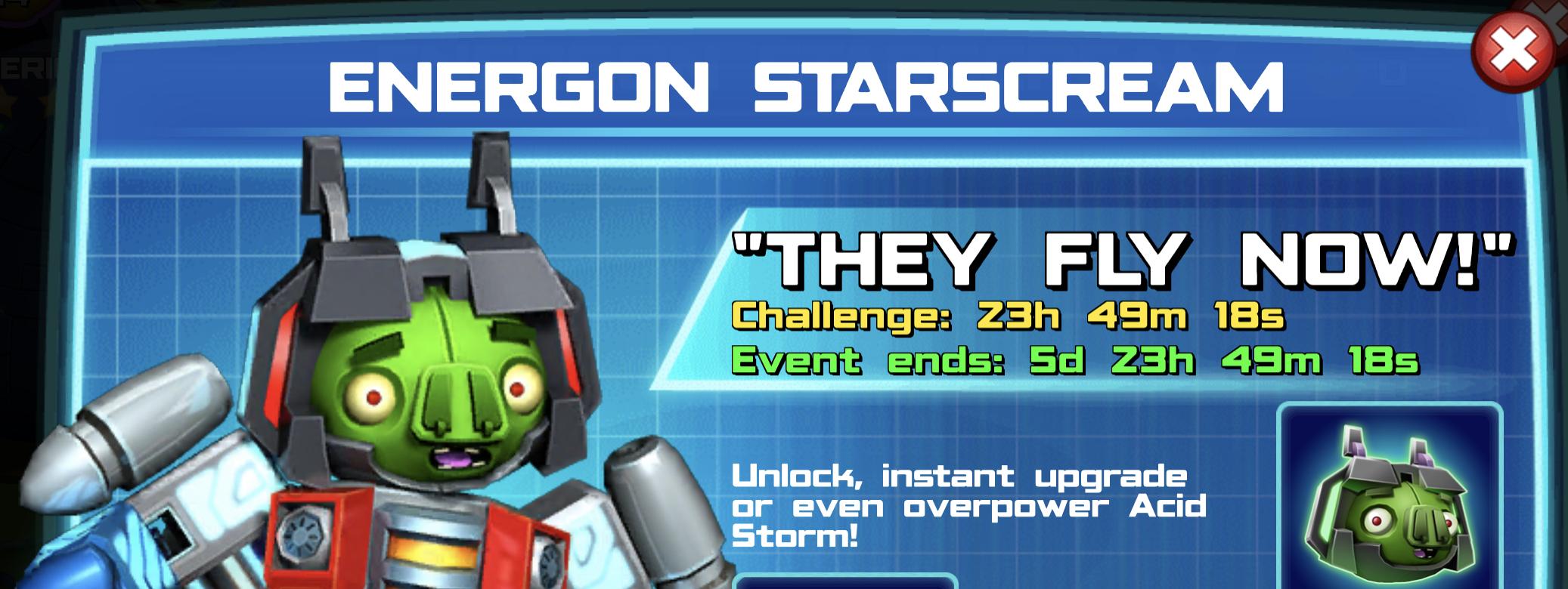The event banner for Energon Starscream