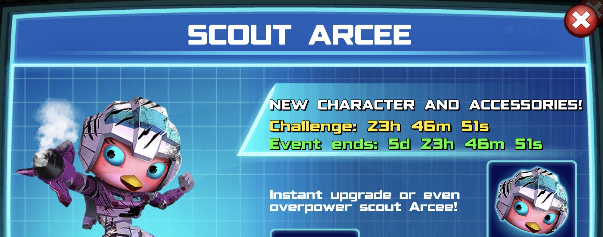 The event banner for Scout Arcee