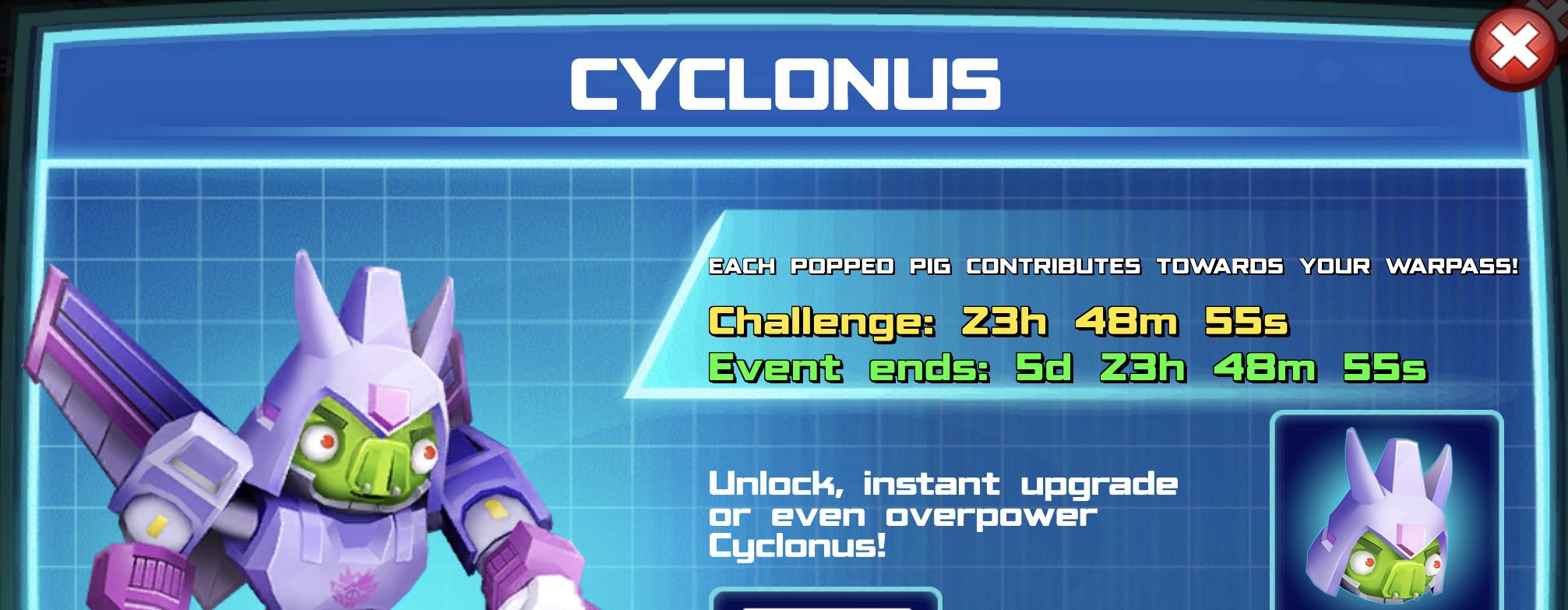 The event banner for Cyclonus