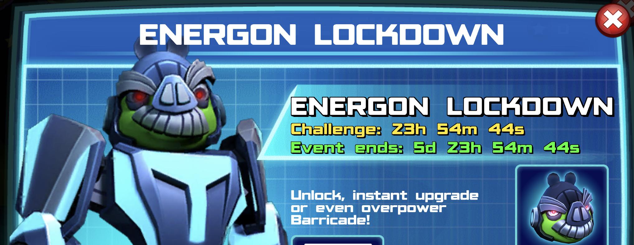 The event banner for Energon Lockdown